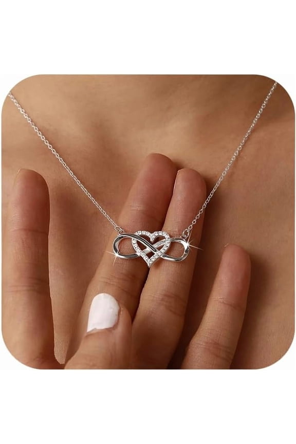 925 Sterling Silver Infinity Heart Cross Necklace for Women Mother Daughter 14K Gold Plated Cubic Zirconia Forever Love Heart Pendant Necklace Jewelry Christmas Gifts for Mom Friends