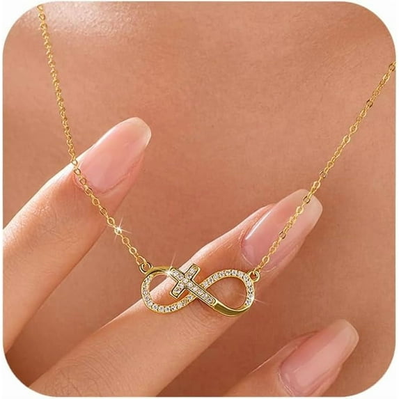 925 Sterling Silver Infinity Heart Cross Necklace for Women Mother Daughter 14K Gold Plated Cubic Zirconia Forever Love Heart Pendant Necklace Jewelry Christmas Gifts for Mom Friends