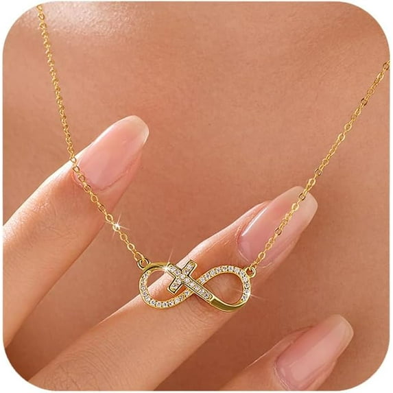 925 Sterling Silver Infinity Heart Cross Necklace for Women Mother Daughter 14K Gold Plated Cubic Zirconia Forever Love Heart Pendant Necklace Jewelry Christmas Gifts for Mom Friends