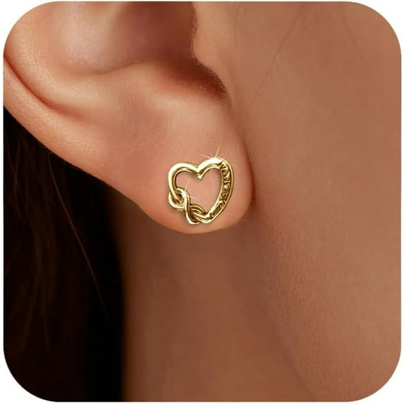 925 Sterling Silver Infinity Heart Earrings for Women Mother Daughter Dainty 14k Gold Plated Knot Hollow Stud Earring Cute Love You Mom Earring Jewelry Christmas Gifts for Mom