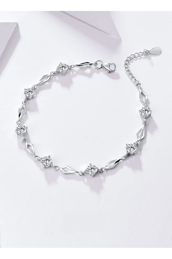 925 Sterling Silver Infinity Love Heart Link Bracelets 4mm Cubic Zirconia Created Gemstone Tennis Bracelet for Women Girls Wife Anniversary Birthday Bride Bracelet, KK-P024-LXL1