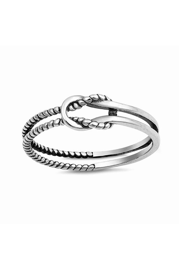 925 Sterling Silver Infinity Love Knot Rope Loop Oxidized Stackable Simple Dainty Minimalist Ring