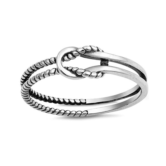 925 Sterling Silver Infinity Love Knot Rope Loop Oxidized Stackable Band Ring, Simple Dainty Minimalist Ring