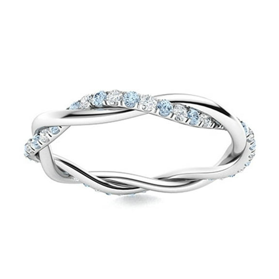Mooneye 925 Sterling Silver Infinity Micro Pave Aquamarine Stackable Women Wedding Ring