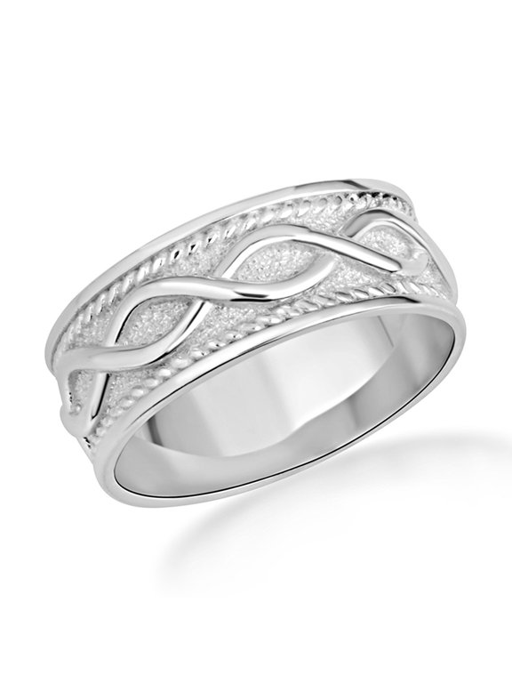 925 Sterling Silver Infinity Milgrain Textured Band Ring (Size 9)