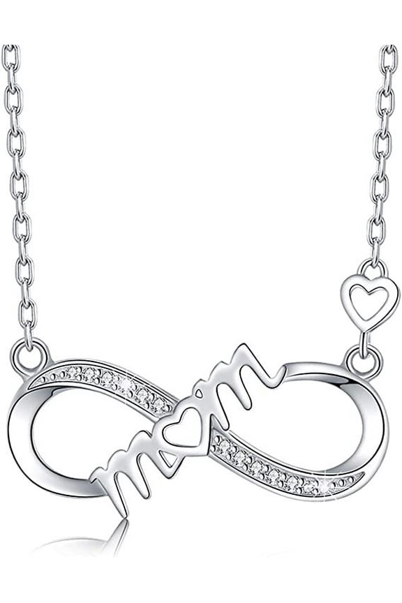 925 Sterling Silver Infinity Mom Cubic Zirconia Pendant Chain Necklace Extension Infinity Pendant Necklace for Women Comes with Gift Box