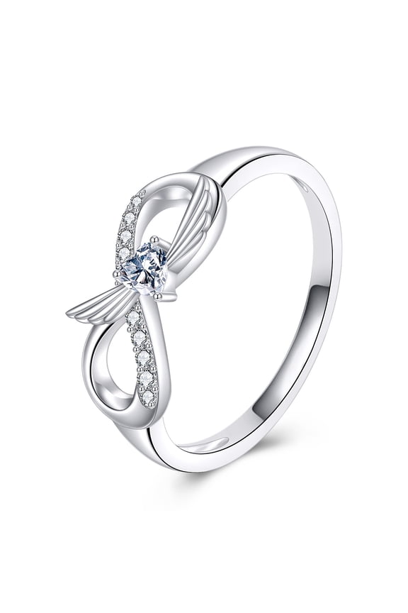 925 Sterling Silver Infinity Promise Ring Angel Wings Heart Ring for Women Her