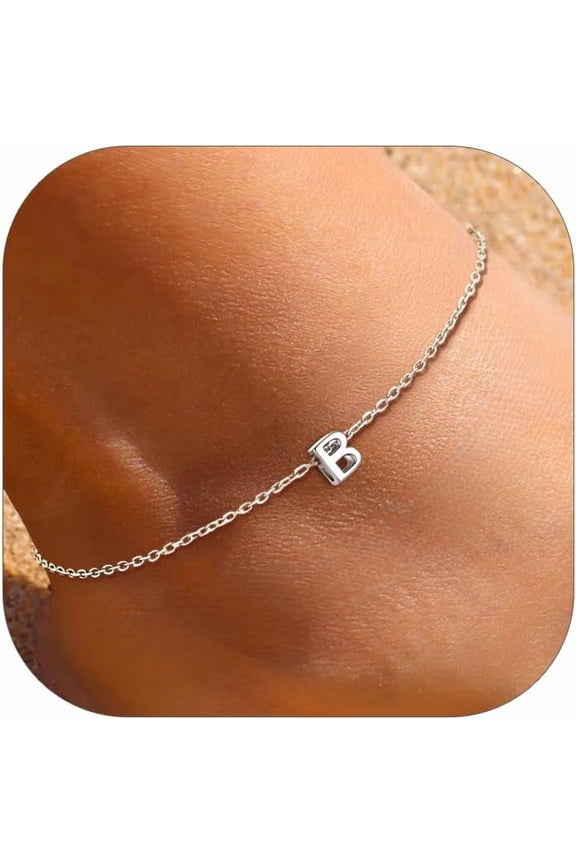 925 Sterling Silver Initial Ankle Bracelets for Women, Simple Dainty Letter Initial Anklets Beach Foot Chain Alphabet Jewelry