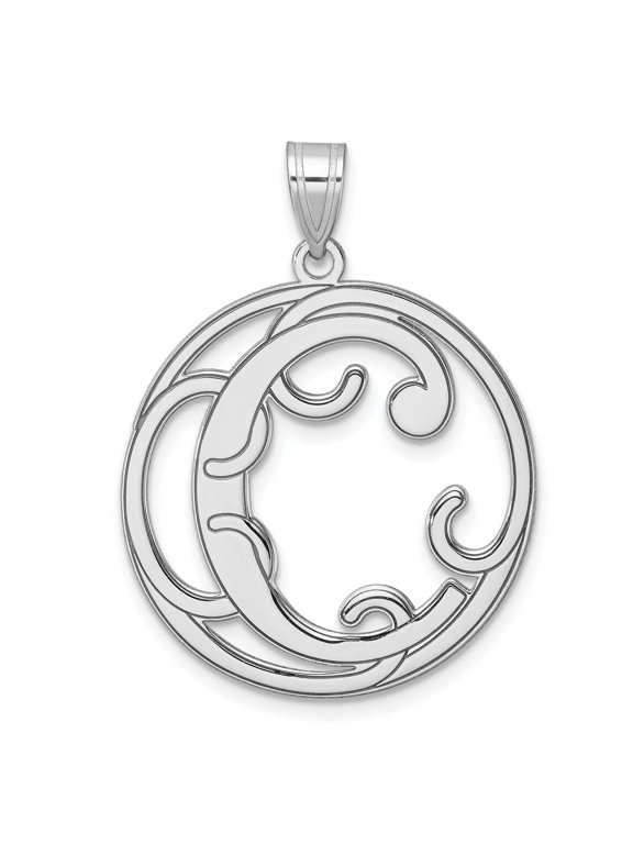 925 Sterling Silver Initial C Pendant Charm, Round Filigree Monogram Medallion