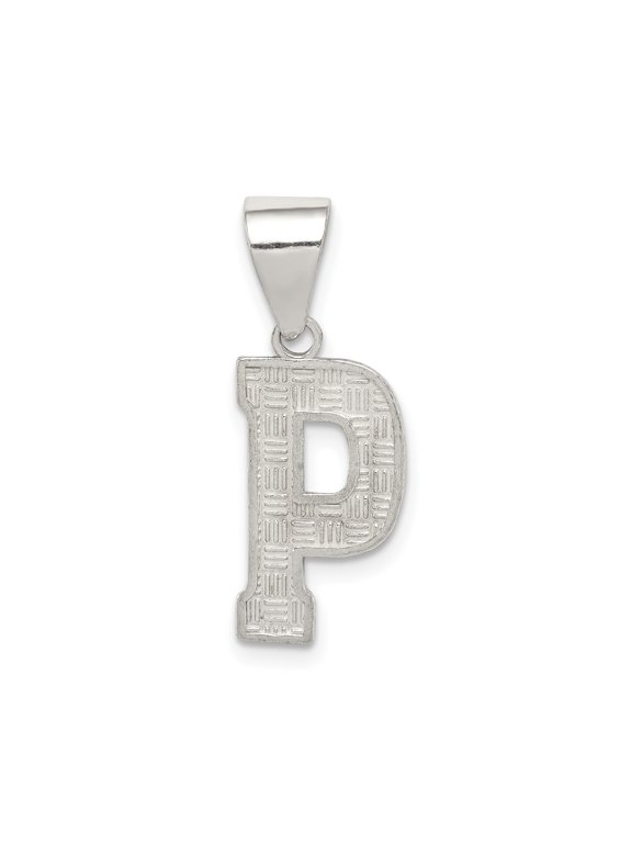 925 Sterling Silver Initial P Pendant Charm, Textured Monogram Letter