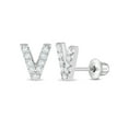 thumbnail image 1 of 925 Sterling Silver Initial "V" Clear CZ Alphabet Screw Back Earrings for Girls, 1 of 7
