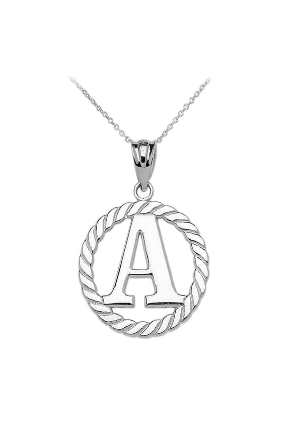 925 Sterling Silver Initial in Rope Circle Pendant / Necklace Initial A (22 INCHES)