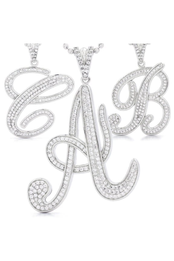 925 Sterling Silver Initials Letters Pendant CZ for Womens Mens Dije de Iniciales en Plata