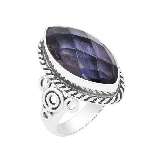 925 Sterling Silver Iolite Statement Ring – Handmade Oxidized Marquise Gemstone Artisan Jewelry for Women