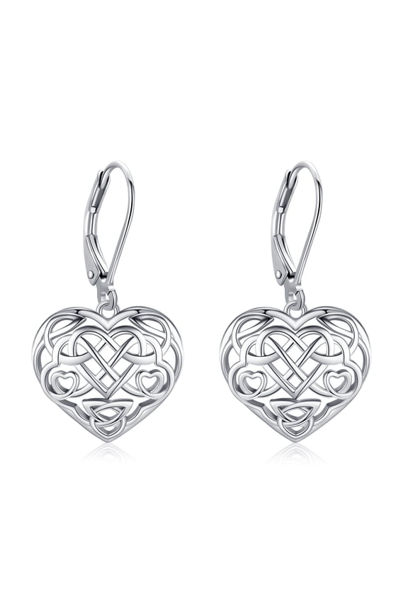 925 Sterling Silver Irish Celtic Knot Dangle Drop Earrings Love Heart Leverback Earrings Birthday Jewelry for Women Hook Closure Women's Dangle Earrings
