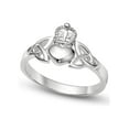 thumbnail image 1 of 925 Sterling Silver Irish Claddagh Solid Statement Love Band Celtic Ring, Women Anniversary Rings, 1 of 2