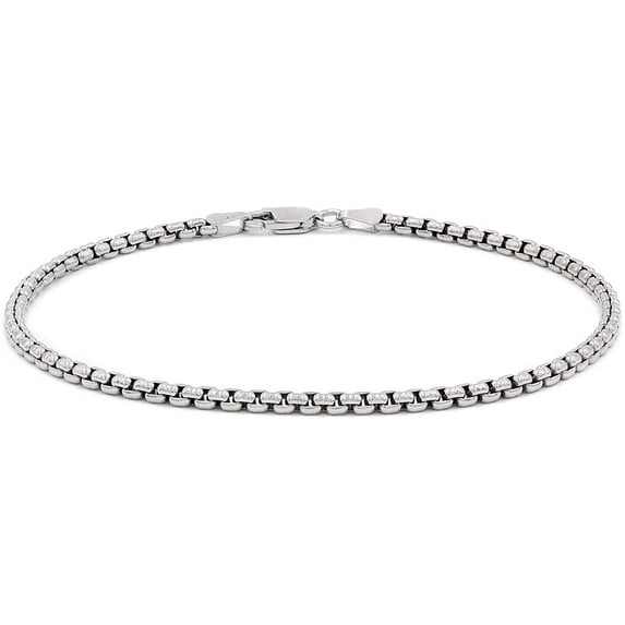 925 Sterling Silver Italian 2.5mm Round Box Bracelet, FREE Microfiber Cloth, Solid Rolo Link Rhodium Chain, Giorgio Bergamo 7