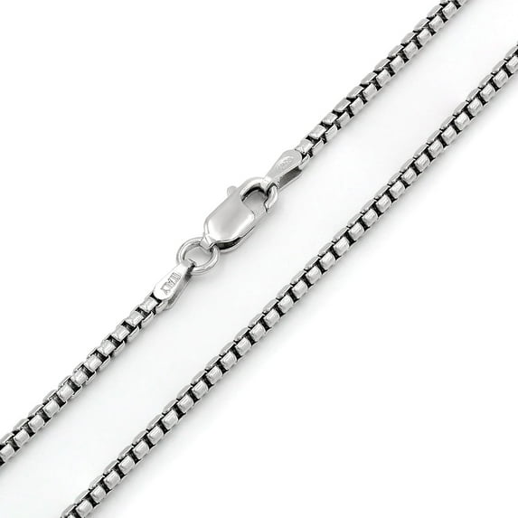 925 Sterling Silver Italian 2mm Round Box Chain, FREE Microfiber Cloth, Solid Rolo Link Rhodium Mens Womens Necklace 16" - 30", Giorgio Bergamo
