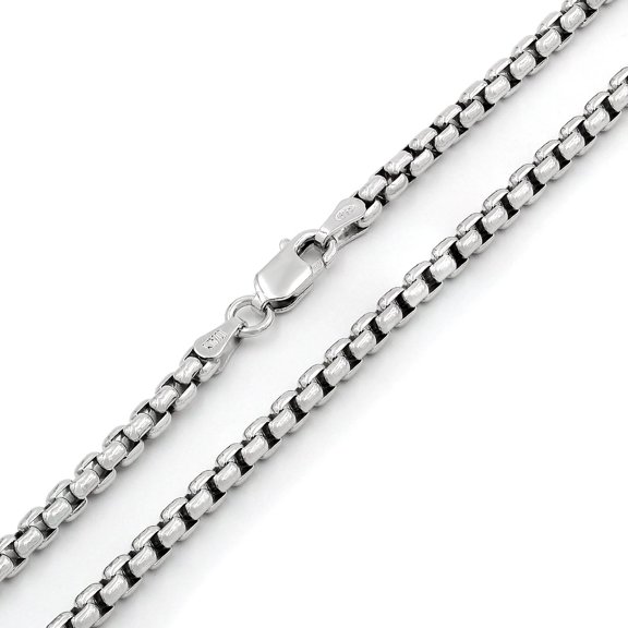 925 Sterling Silver Italian 3mm Round Box Chain, FREE Microfiber Cloth, Solid Rolo Link Rhodium Mens Womens Necklace 20" - 30", Giorgio Bergamo