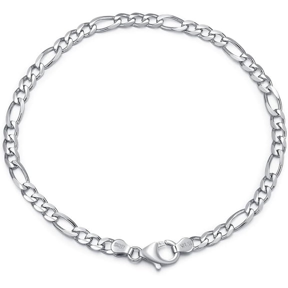 925 Sterling Silver Italian 4-5.5mm Figaro Link Chain Bracelet for Men & Women, Length 7-9 inch