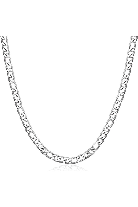 925 Sterling Silver Italian 5mm Diamond-Cut Figaro Link Chain Necklace for Women Men 18K Gold Plated Durable Italian Silver Necklace Chain Jewelry - Lobster Claw Clasp 16/18/20/22/24 Inches 5mm 16.0