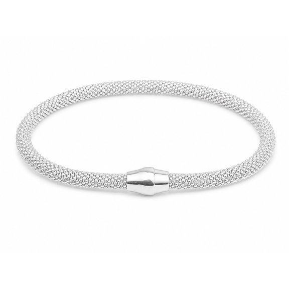 925 Sterling Silver Italian 5mm Round Mesh Bracelet Rhodium Plated Magnet Closure Unisex All Ages MST