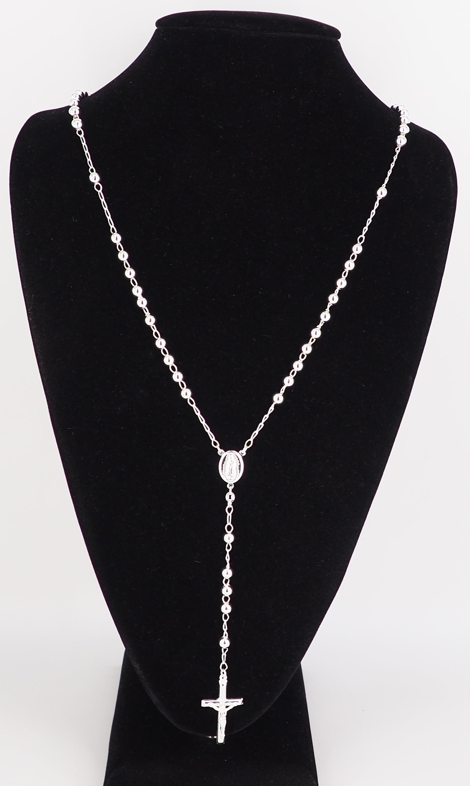 925 Sterling Silver Italian 6mm Rosary Beads Chain with 925 Sterling Silver Italian 6mm Rosary Beads Chain with