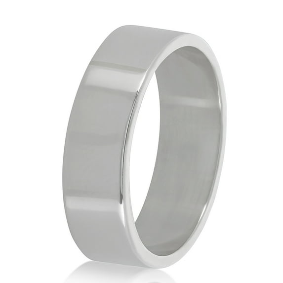 925 Sterling Silver Italian Crafted 7mm Flat Edged Thick Eternity Wedding Band, Size 7 + Cleaning Cloth