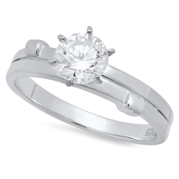 925 Sterling Silver Italian Crafted Round CZ Solitaire 4mm Engagement Ring, Size 9 + Cleaning Cloth