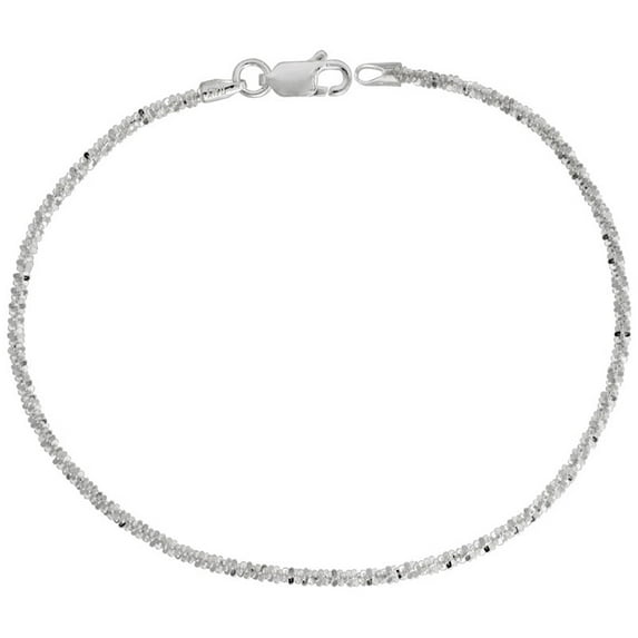 925 Sterling Silver Italian Diamond Cut Fancy Rock Chain Necklace 1.8mm
