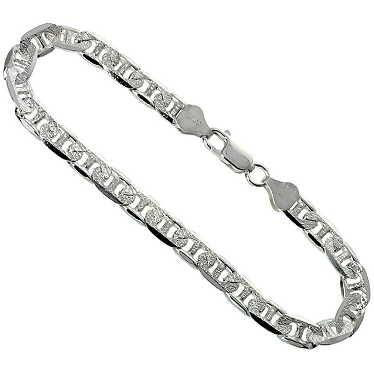 925 italian silver diamond cut 12mm store Figaro link bracelet