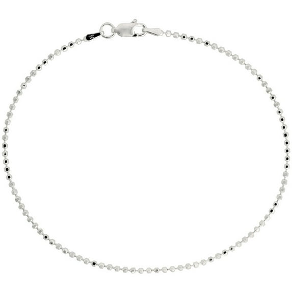 925 Sterling Silver Italian Faceted Pallini Bead ball Chain Bracelet 1.8mm
