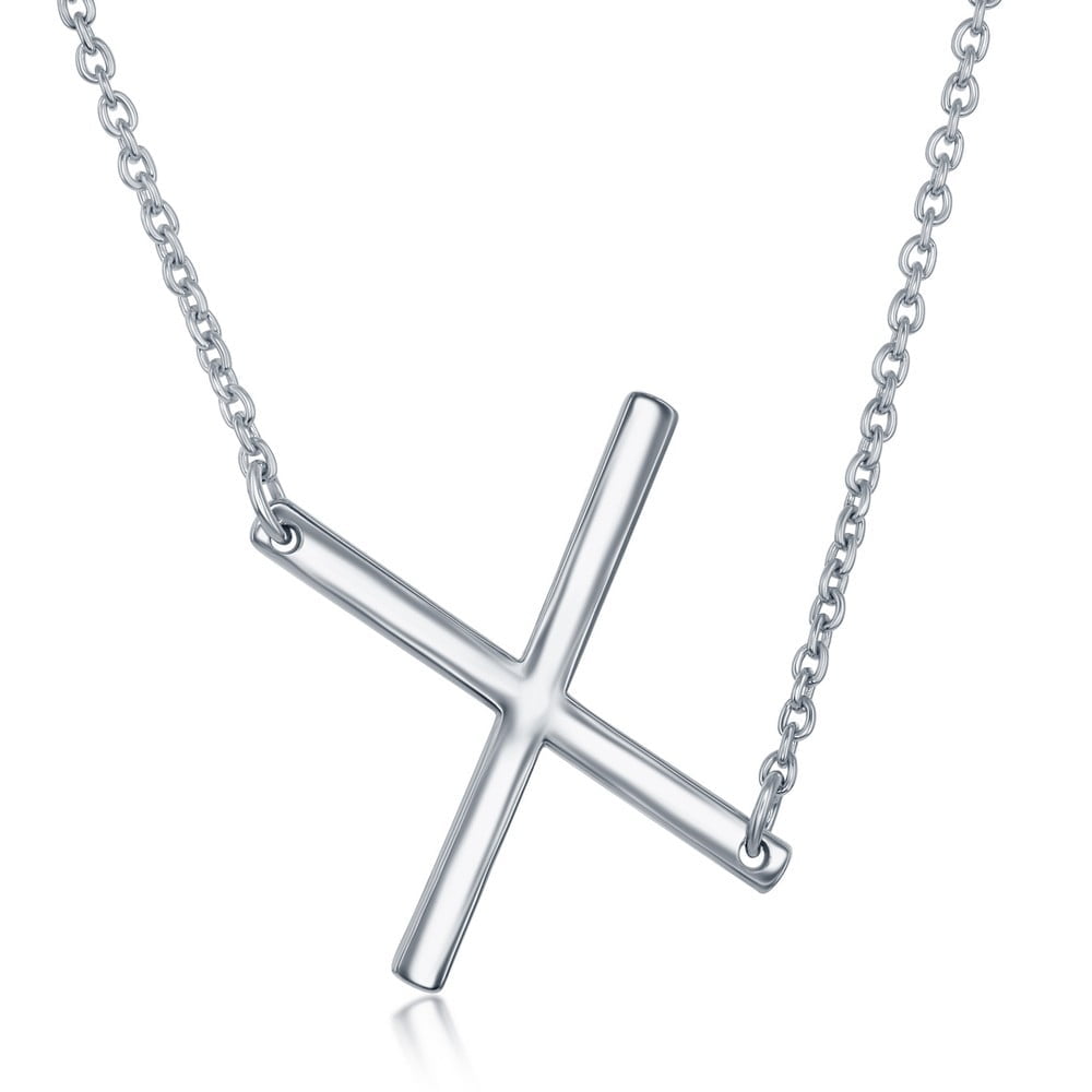 925 Sterling Silver Italian High Polish 20mm Personalized Sideways Block Initials Chain Necklace Gift for Women