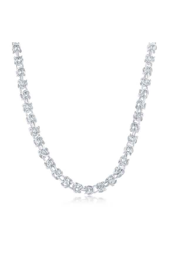 925 Sterling Silver Italian High Polished Rhodium Plated Solid Round 3mm Byzantine 18" 20" 22" 24" 30" Chain Necklace