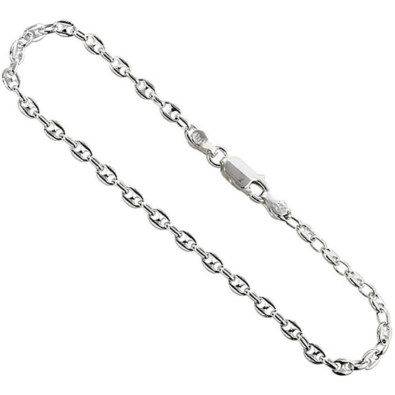 925 Sterling Silver Italian Mariner Puffed Anchor Chain Link Bracelet 3.4mm