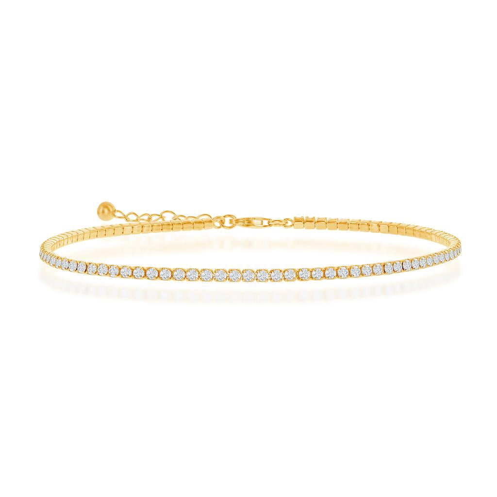 925 Sterling Silver Italian Rhodium Plated/14k Gold Plated 2mm Cubic Zirconia Tennis 9 Anklet Bracelet Jewelry for Women or Teens