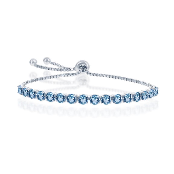 925 Sterling Silver Italian Rhodium Plated 4mm January/February/March/April/May/June/July/August/ September/October/November/December Birthstone Swarovski Element Adjustable Bracelet
