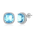 thumbnail image 1 of 925 Sterling Silver Italian Rhodium Plated High Polished 10mm Aqua Swarovski Element with Cubic Zirconia Square Halo Stud Earrings, 1 of 4
