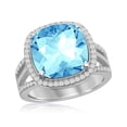 thumbnail image 1 of 925 Sterling Silver Italian Rhodium Plated High Polished 12mm Cushion Square Aqua Swarovski Element with Cubic Zirconia Halo Ring, 1 of 5
