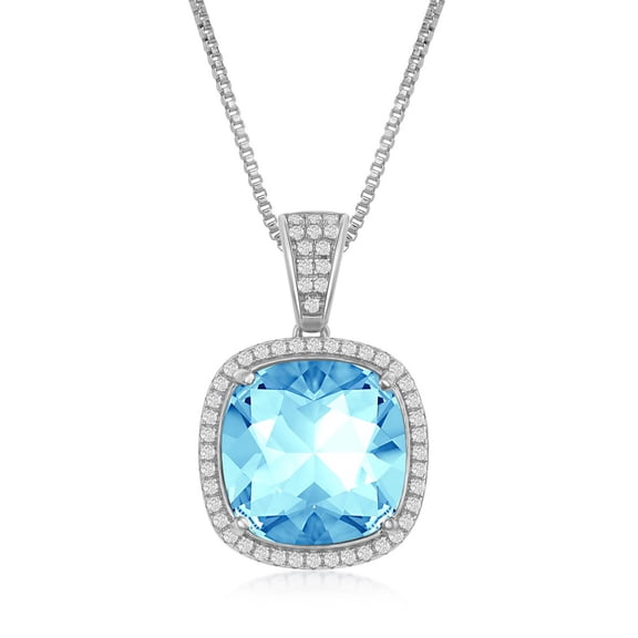 925 Sterling Silver Italian Rhodium Plated High Polished 14x10mm Rectangular Step-Cut Golden Shadow Swarovski Element 17+3 Pendant Necklace