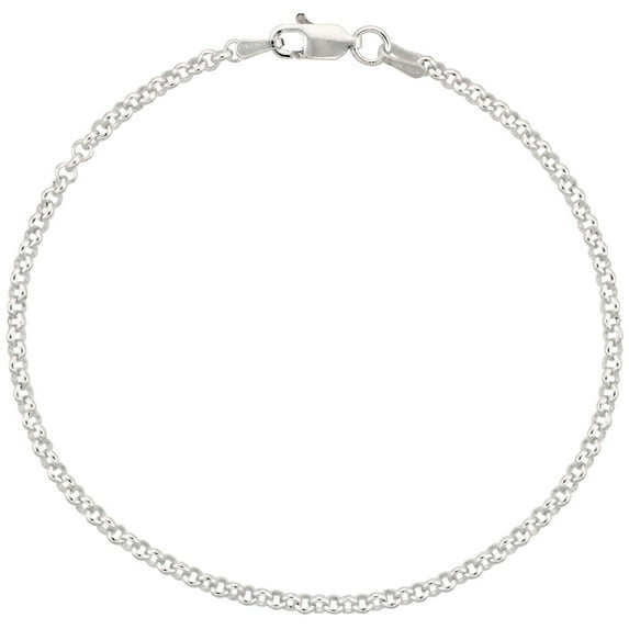 925 Sterling Silver Italian Rolo Chain Link Bracelet 2.5mm