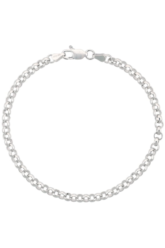 925 Sterling Silver Italian Rolo Chain Link Bracelet 4mm