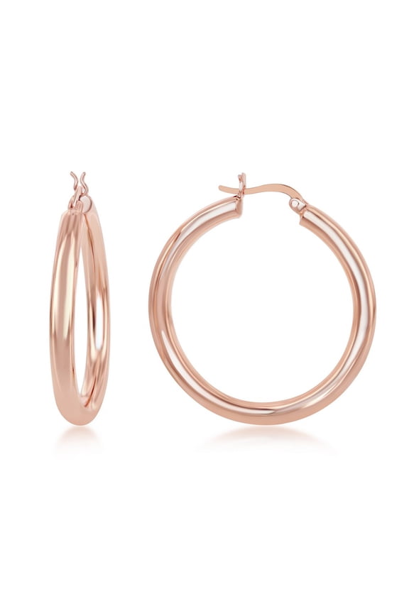 925 Sterling Silver Italian Rose Gold Plated High Polish 4x40mm Hoop Earrings Jewelry for Women or Teens