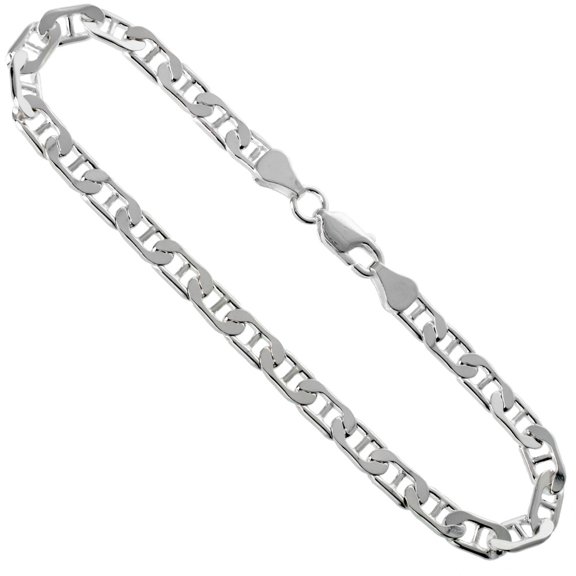 925 Sterling Silver Italian Solid Flat Mariner Link Chain Bracelet 5.8mm