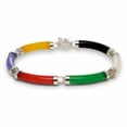 thumbnail image 1 of 925 Sterling Silver Jade/onyx/Mother of Pearl Tube Segment Bracelet (5mm Wide X 7.5 Inch) (multi-stone) Link Bracelet fo, 1 of 2