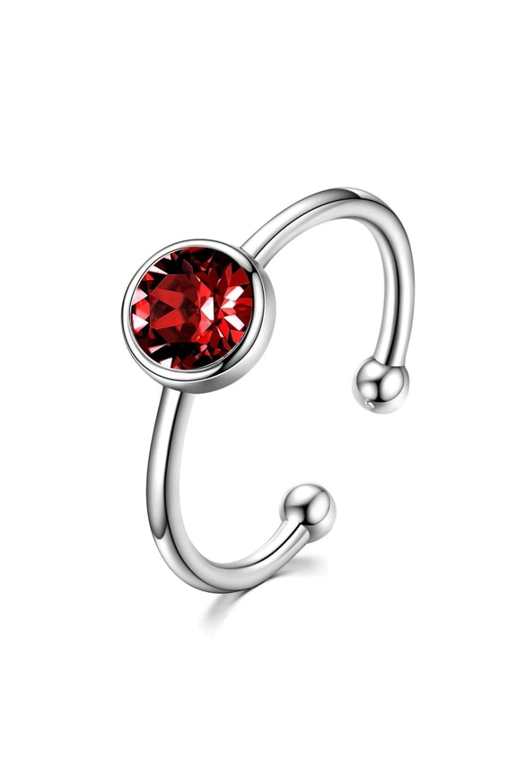 925 Sterling Silver January Birthstone Rings with Simulated Garnet Austria Crystal Adjustable Stackable Wrap Open Ring Jewelry for Women