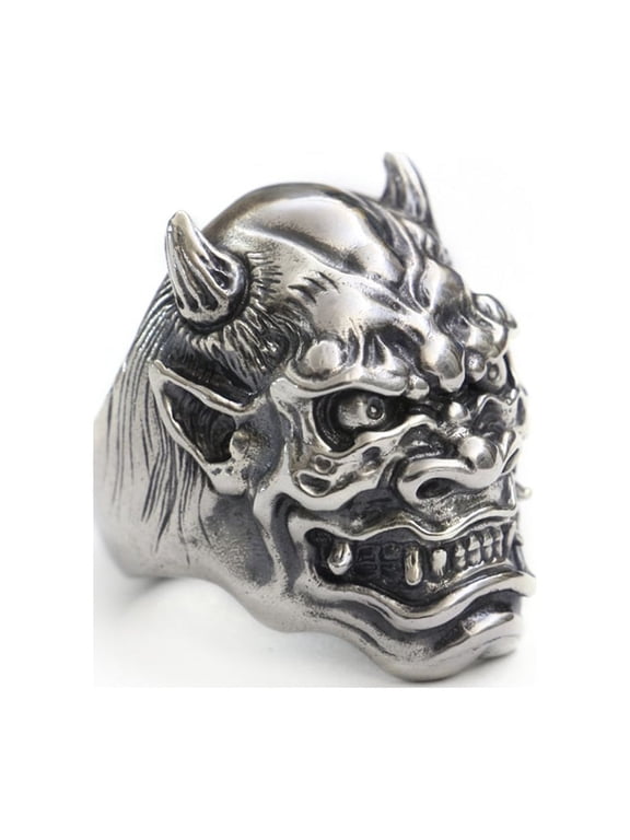925 Sterling Silver Japanese Ghost Prajna Ring Biker Punk Devil Skull Jewelry TA253 US Size 10
