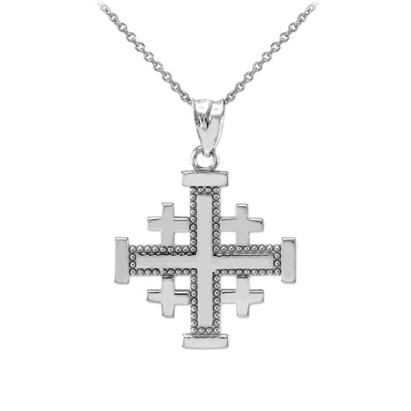 .925 Sterling Silver Jerusalem Cross Beaded Pendant Necklace (Pendant with 18" chain)