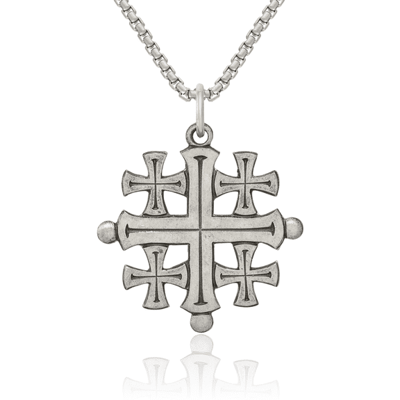 925 Sterling Silver Vintage Jerusalem Crusader Holy Cross Necklace Religious Chain Pendant Jesus Christ Charm