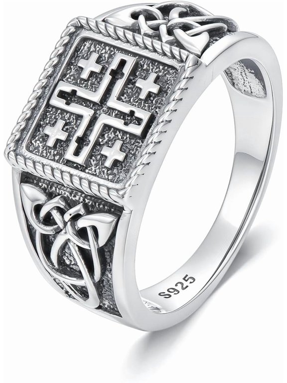 925 Sterling Silver Jerusalem Cross Signet Ring for Men Size 9/10/11/12/13